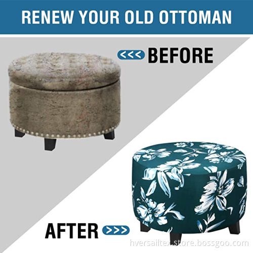 Round Floral Spandex Ottoman Covers Slipcover